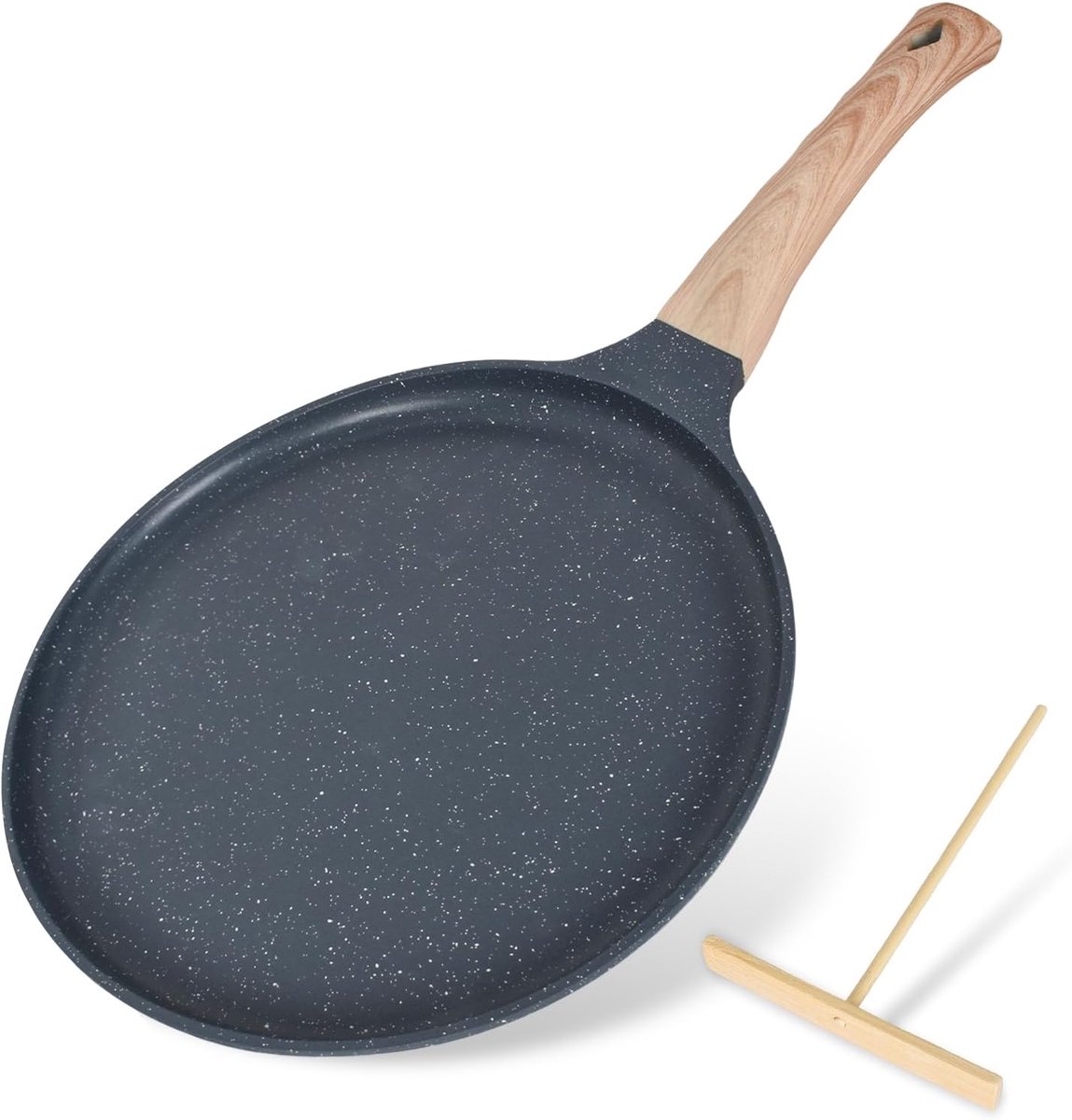 Pannenkoekenpan Ø 24 cm, met afneembare handgreep, coating van medicijnsteen met anti-aanbaklaag, pannenkoekenpan met deegdispenser, pan met antiaanbaklaag, zonder PFOA, grijs
