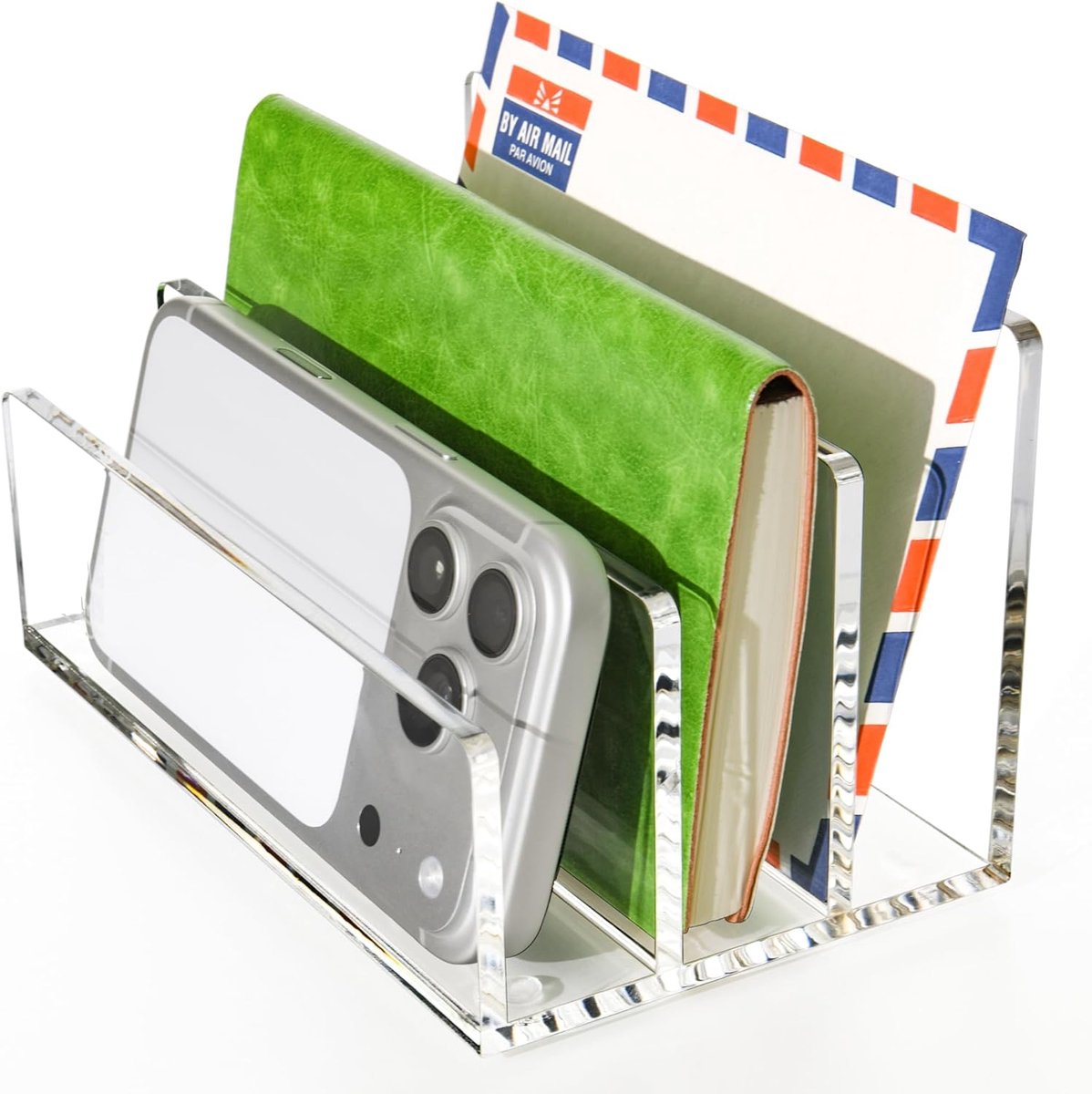 acryl bureau-organizer - 3-vaks posthouder en briefsorteerder voor kantoor, rekeningen, documenten, notitieboeken, brievenbak - modern verticaal archiefrek voor thuis