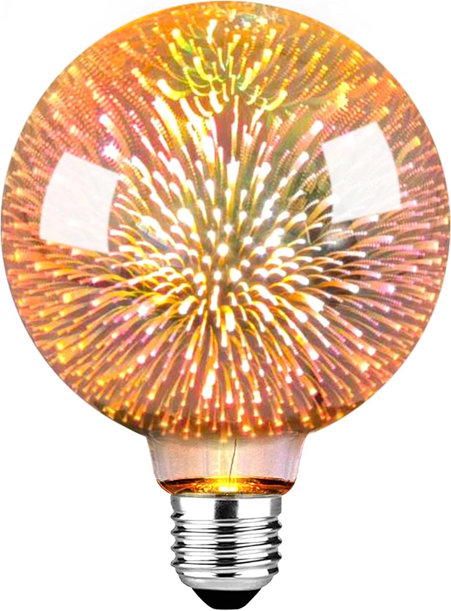 Led Lamp,Gloeilamp E27 Vintage 3D vuurwerk effect G95 3W Retro glazen lamp behuizing geschikt voor het inrichten van woonkamers, cafés en bars