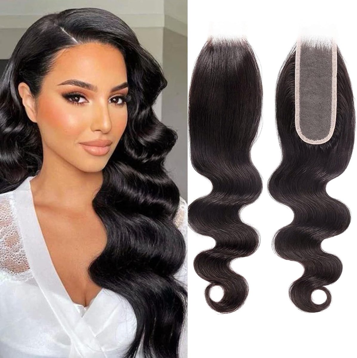 Human Hair Body Wave 2x6 Closure with Baby Hair 18 Inch Remy Brazilian Virgin Free Part Lace Closure for Black Women Natural Soft Transparent Lace Sew in