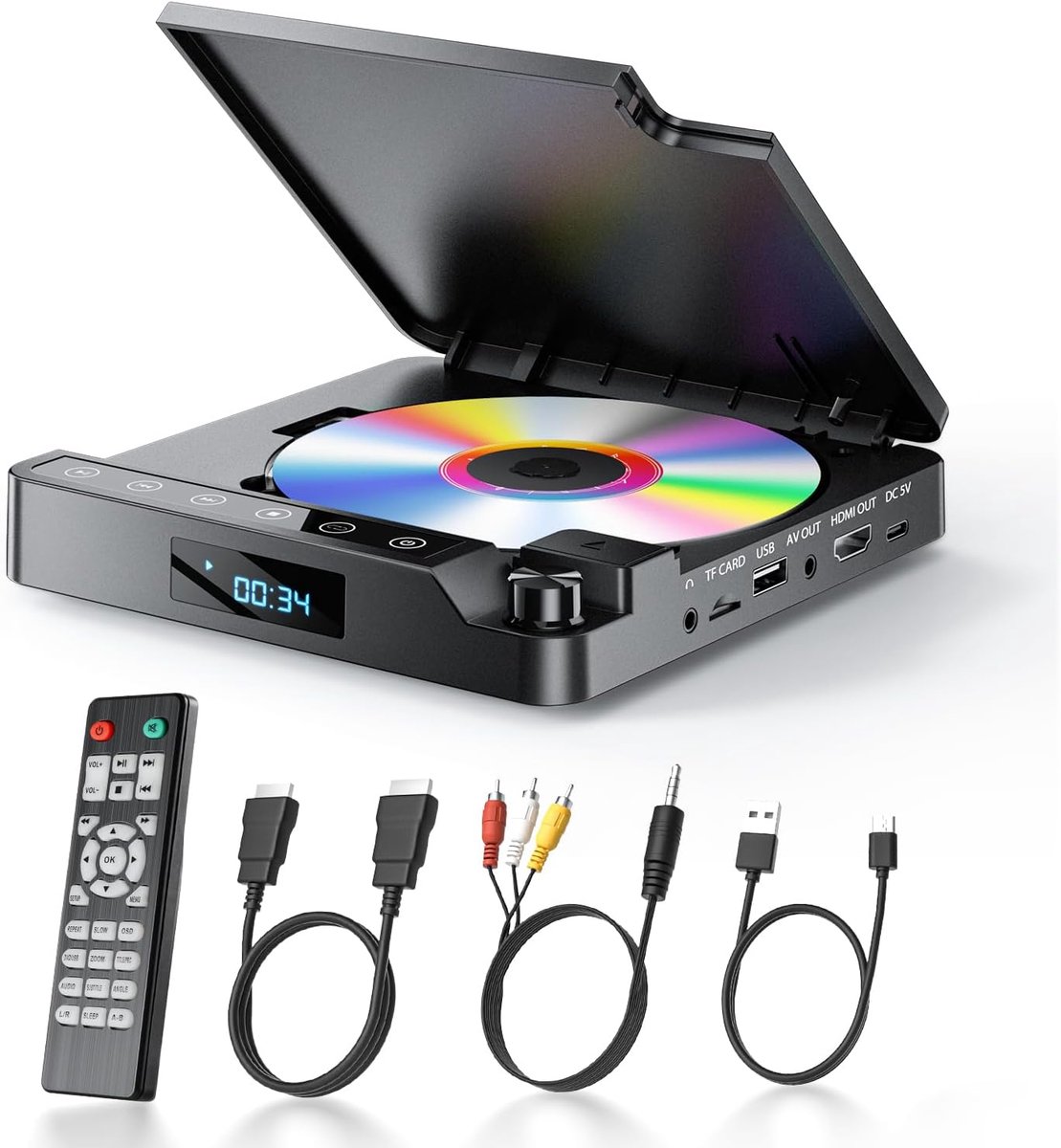 Dvd-speler voor televisie 1080p, dvd-speler HDMI/AV en USB/TF-kaart-ingang, draaien aanpassen volume instellen, mini-dvd-speler met geheugenfunctie kan - 2026
