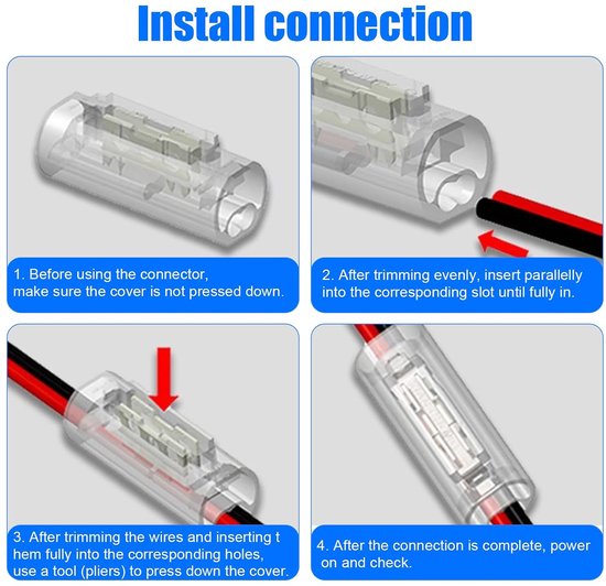 1-polige kabelverbinders, 10 stuks soldeervrije snelverbinders voor draad-naar-draad 0,35 - 0,5 mm² (AWG22-20), transparant, 1P elektrische connector — afbeelding 4
