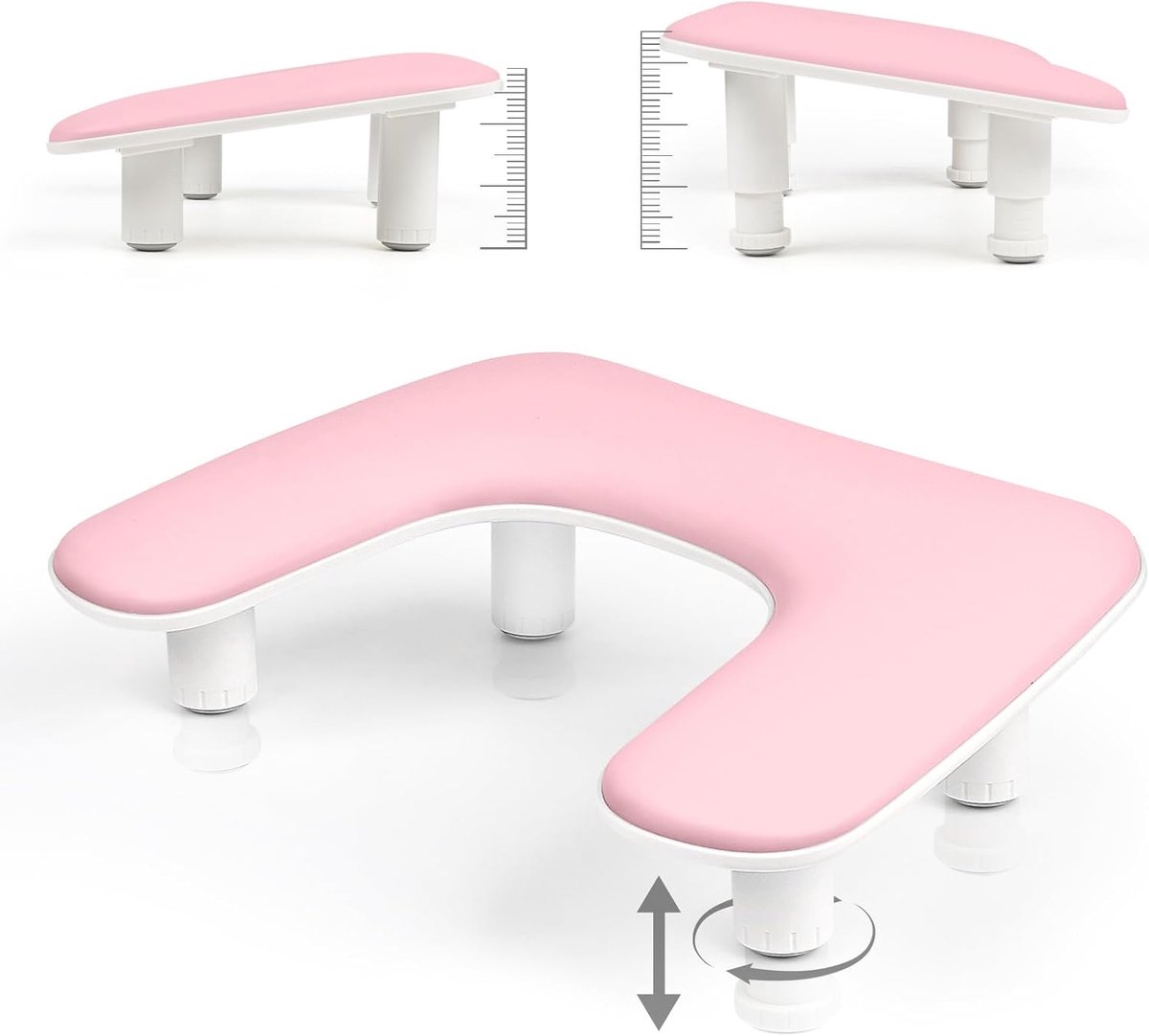 Handsteun nagelstudio, in hoogte verstelbare U-vormige armleuning voor manicure-nagels, grote handleuning van microvezel PU-leer voor nageltechnici (roze)