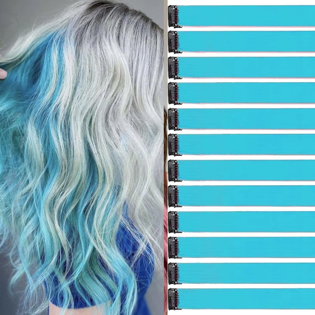 haarstrengen om te klemmen, 12 stuks, 55 cm, haarstrengen voor vlechten/vlechtkapsels, clip-in extensies, afzonderlijke strengen, kleurrijke haarlokken, kinderhaarverlengingen, accessoires
