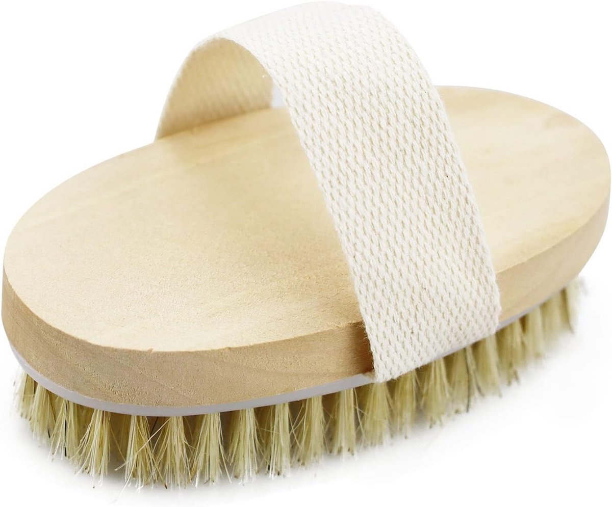 Lichaamsborstel met droogborstels, peelingborstel voor droge huid van natuurlijke borstelharen voor een onberispelijke huid, lymfedrainage en verbetering van de doorbloeding