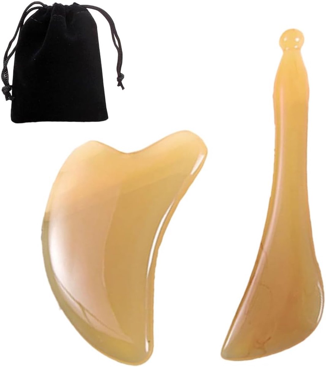 2 stuks Gua Sha massagegereedschap, jade steen voor gezicht, schrapen massage, nek, rug, benen (met fluwelen zakje)