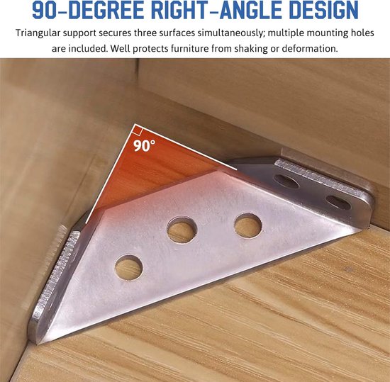 40 stuks hoekverbinders, hoekverbinders, roestvrij staal, driehoekige steun - Universele hoekklemmen, meubelverbinder, metalen hoekklem, houtconnector voor kast/tafel/stoel/houten meubels (zilver) — afbeelding 3