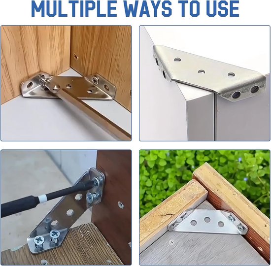 40 stuks hoekverbinders, hoekverbinders, roestvrij staal, driehoekige steun - Universele hoekklemmen, meubelverbinder, metalen hoekklem, houtconnector voor kast/tafel/stoel/houten meubels (zilver) — afbeelding 4