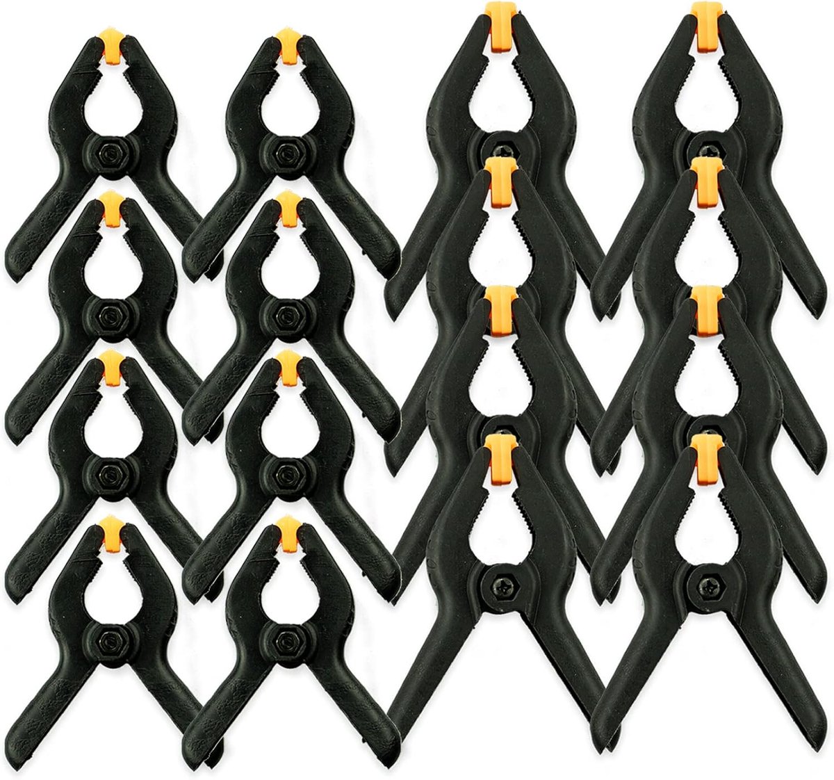 Veerklemmen, 5,8 cm, 7,8 cm, kunststof, houtbewerkingsklemmen, voor doe-het-zelfprojecten, fotostudio's, fotoachtergrond (oranje, zwart)