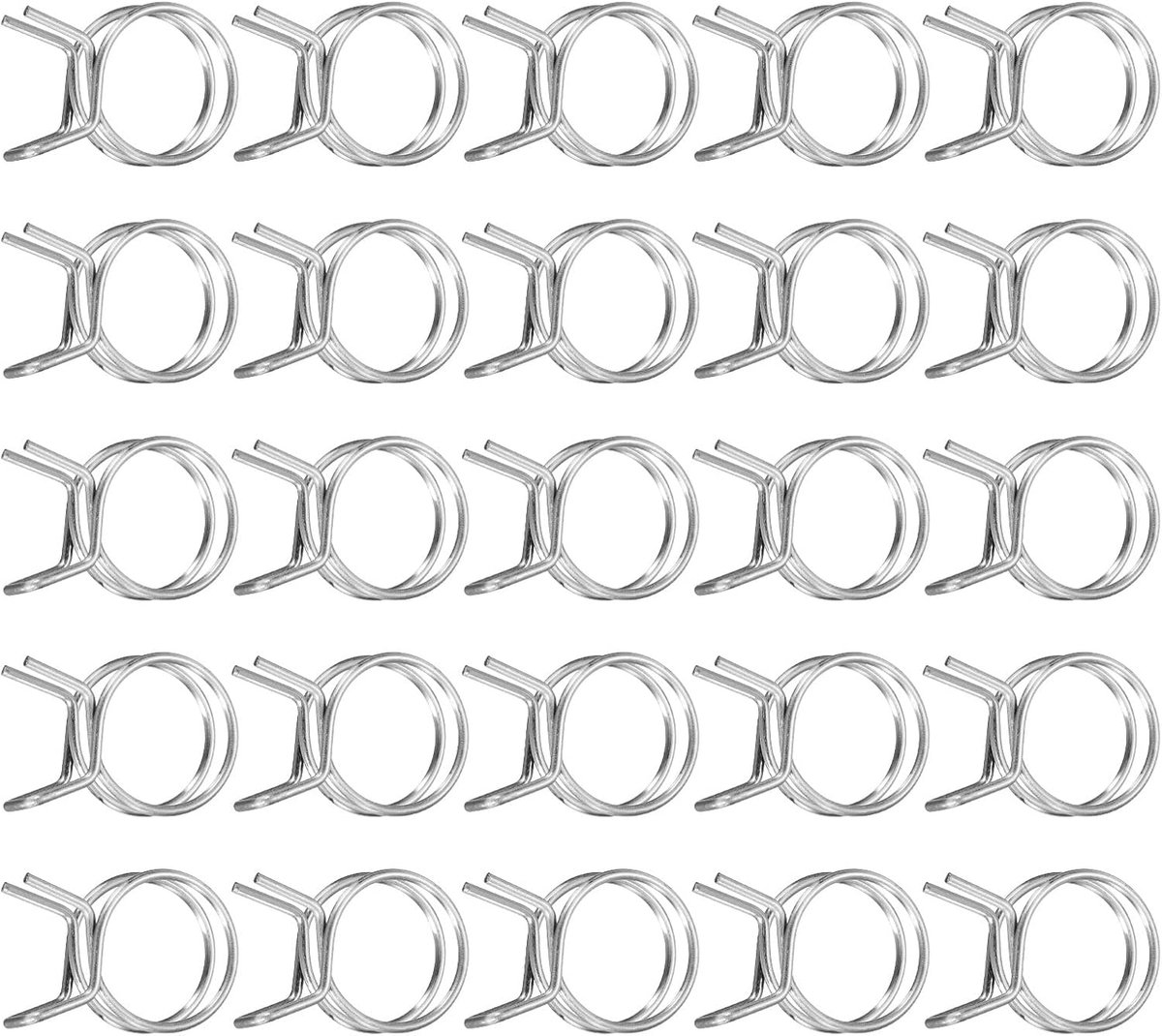 25 stuks 20 mm binnendiameter dubbele draad-veerslangklem, roestvrij staal, verstelbare veerklemmen voor slang, brandstofleiding, siliconen slang, waterbuis, luchtbuis