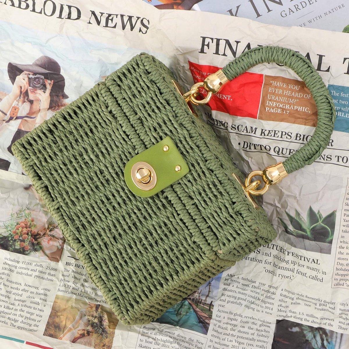 Handgevlochten rotan tas voor vrouwen, gevlochten rietje, vierkante crossbody tas, vintage mand, handtas, stranddraagtas