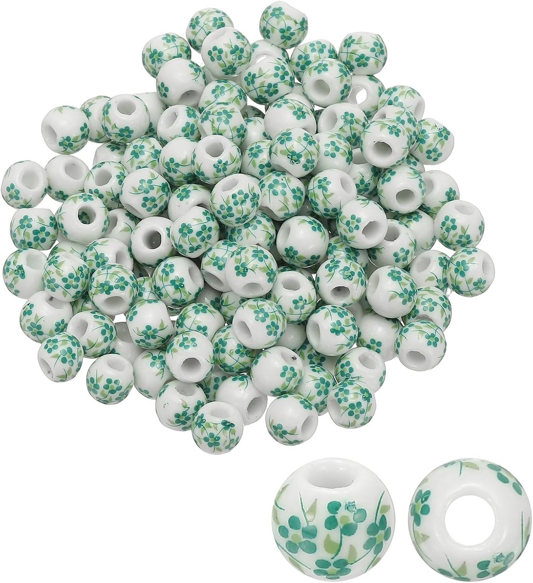 Kralen voor het maken van sieraden, 8mm bloem bedrukte porseleinen kralen, handgemaakte beglazing kralen benodigdheden voor oorbel ketting armbanden doe-het-zelf ambachten