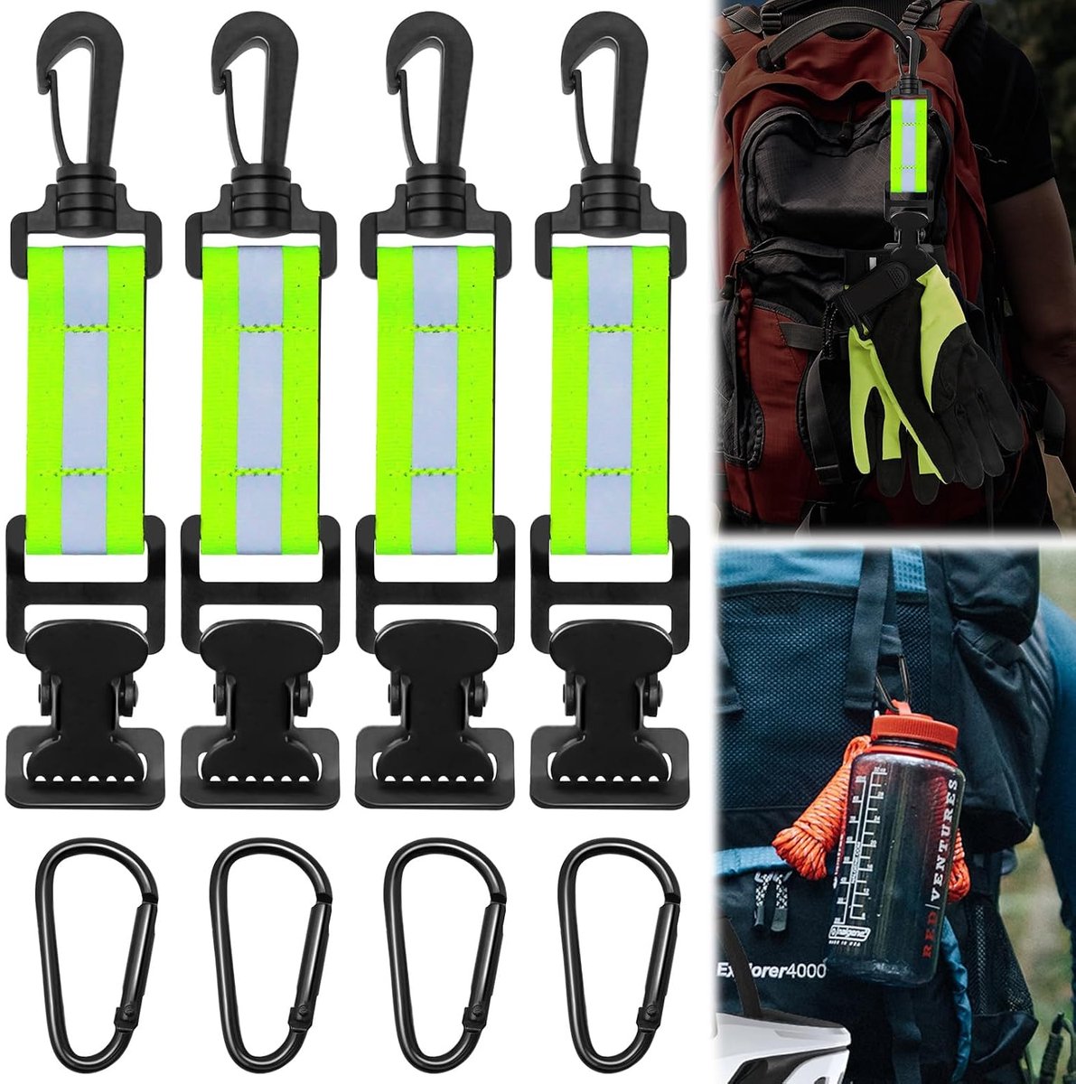 4 Stuks Brandweer Handschoenhouder, Enkele Clip Handschoen Clips | met Wandgesp, Groen Reflecterende Strepen Ontwerp Metaal Handschoen Clip, voor Handschoenen, Helmen, Handdoeken