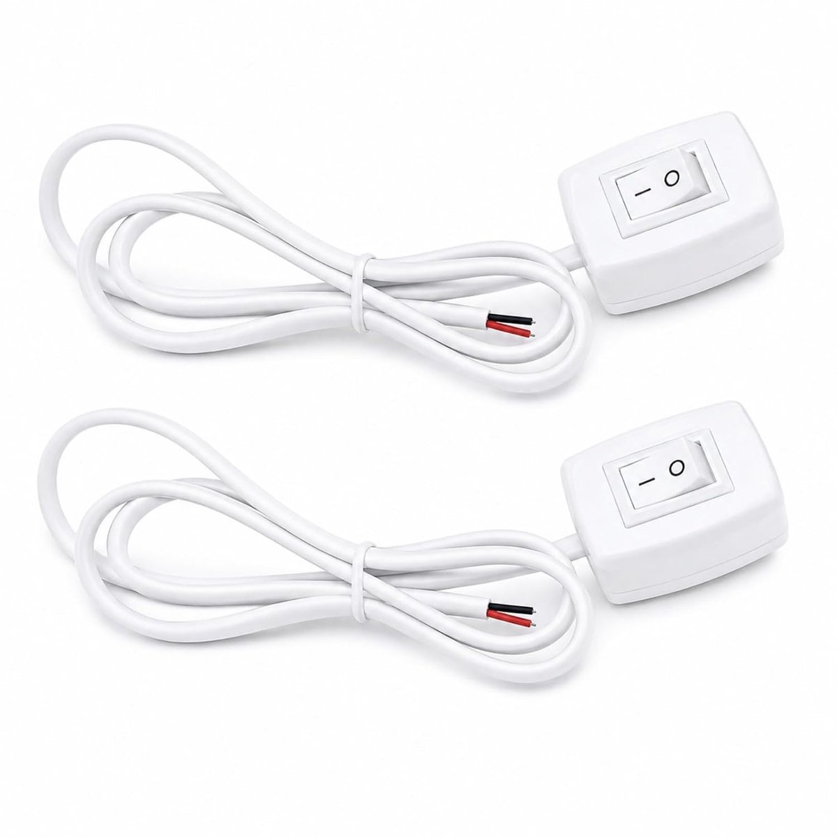 Tuimelschakelaar, 2 stuks, 12 V, met zelfklevende achterkant, 3 A, 12 V/24 V, schakelaar met 75 cm kabel, 12 V tuimelschakelaar voor de bediening van de autolichtelektronica, wit