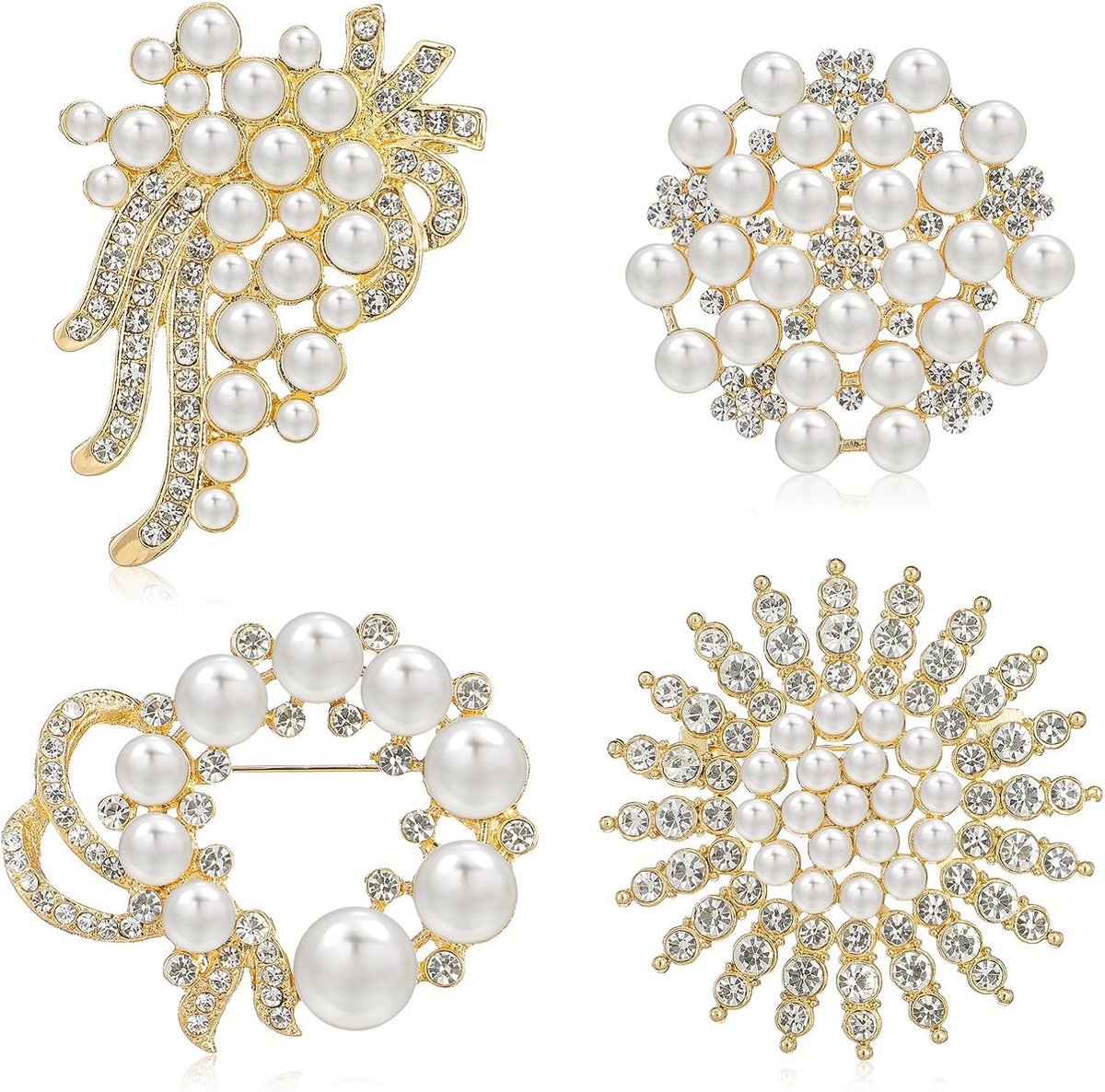 Broches voor dames, elegante broche goud met strass en parels, gouden slinger, broches voor sjaal, mantel, kleding