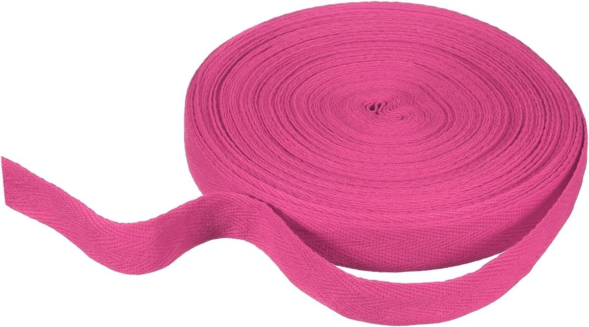 Katoenen visgraatlint 25 mm x 21 m keperbinding biasrol voor doe-het-zelf naaien geschenkverpakking, roze rood