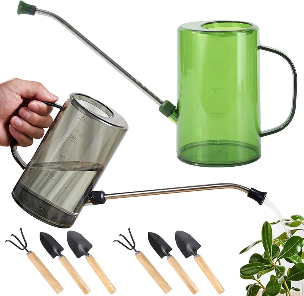 Gieter voor kamerplanten, 2 stuks, 1 l, kleine gieter voor kamerplanten, bloemen, vetplanten