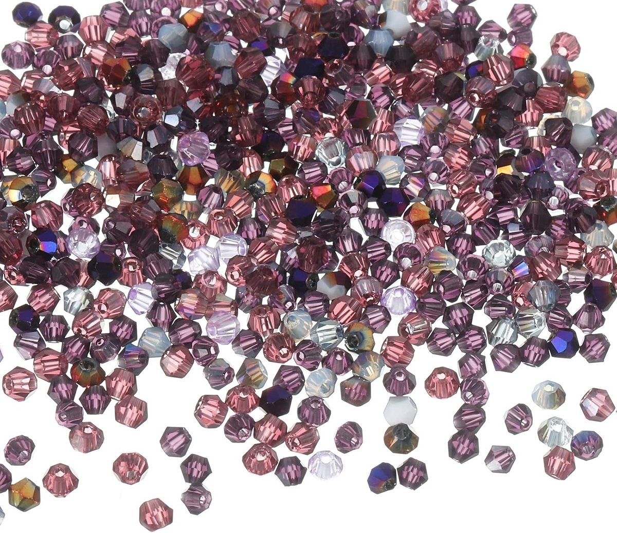 Kralen, 2 mm, bicone kristalparels, losse ronde vorm, facetkralen voor armbanden, halskettingen, oorbellen, sleutelhanger, doe-het-zelf, paars