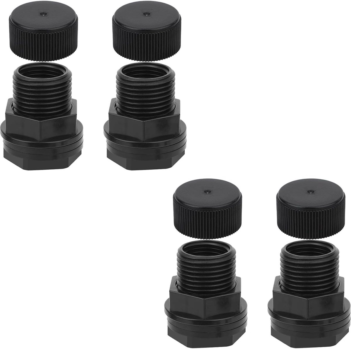 4 St Schotfitting met Pluggen, PVC Tuinslang Schotfitting met 3/4" Buitendraad GHT en 1/2" Binnendraad NPT voor Watertank Vat
