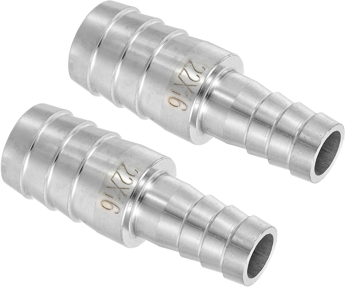 2 stuks 7/8" op 5/8" slangaansluiting verloopstuk buisschroefverbinding, 304 roestvrij stalen slangkoppeling voor vacuümsystemen, industriële buisverbindingen, zilver