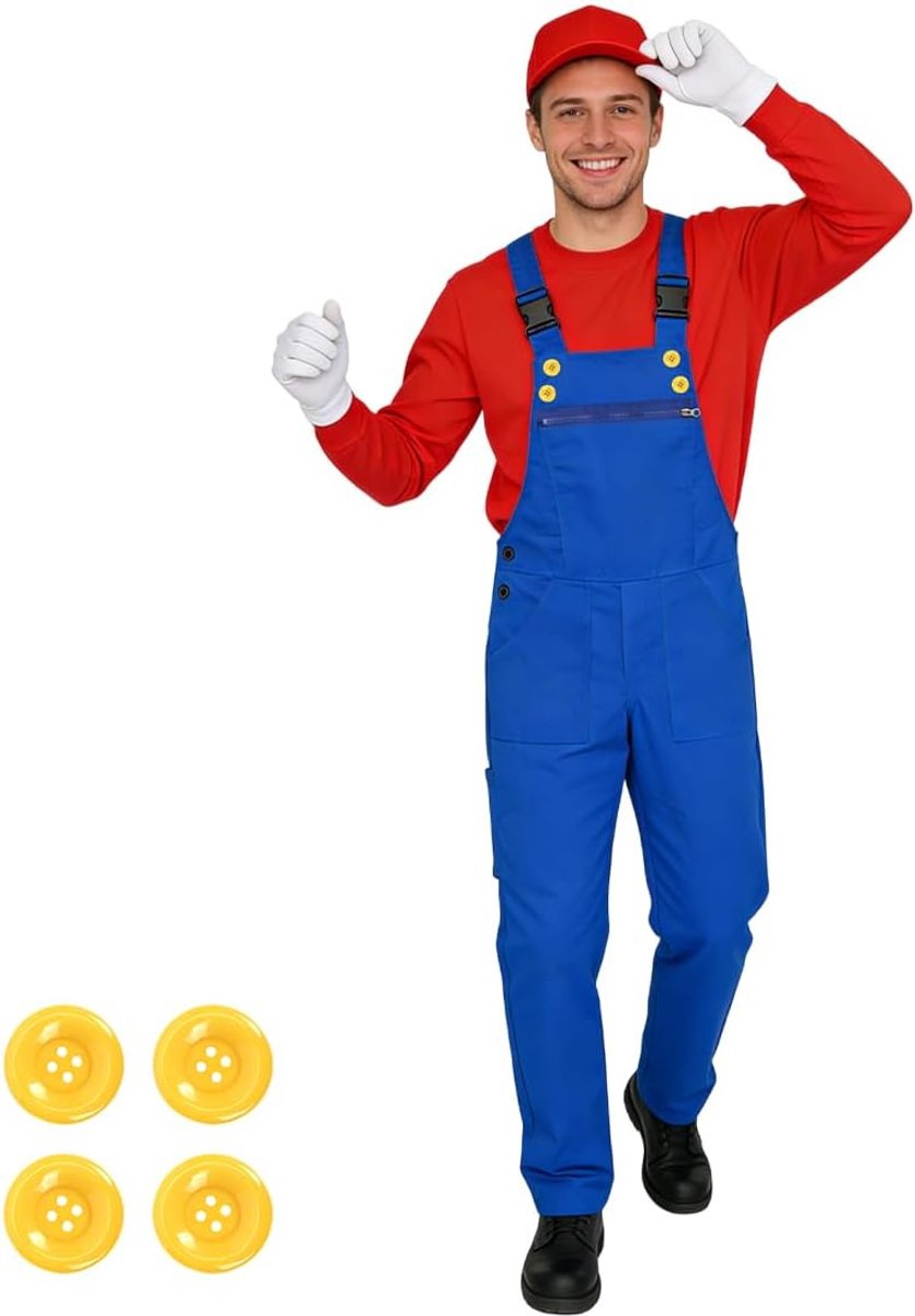 Tuinbroek voor heren, cosplay-kostuum, Super Brothers loodgieter Brothers-kostuum, Minion-kostuum, multifunctionele tuinbroek voor carnavalskostuums, Halloween, carnaval, themafeest