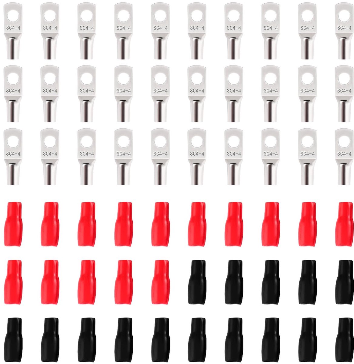 60 Stuks M4 SC4-4 AWG12 Ringklemmen Set, Buisvormige Batterijkabeluiteinden, Batterij Kabel Eind Terminals, met Isolatie Mouwen, voor Elektrische Kabel, Zilver