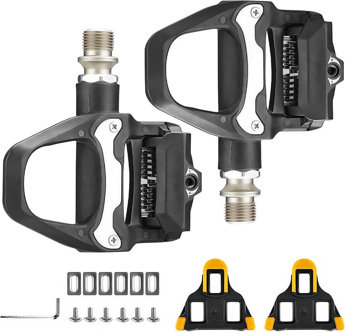 Pedalen voor racefietsen, fietspedalen, metalen pedaal, Cleats-set met noppen, racefietspedalen, fietspedalen en pedalen, compatibel met Shimano