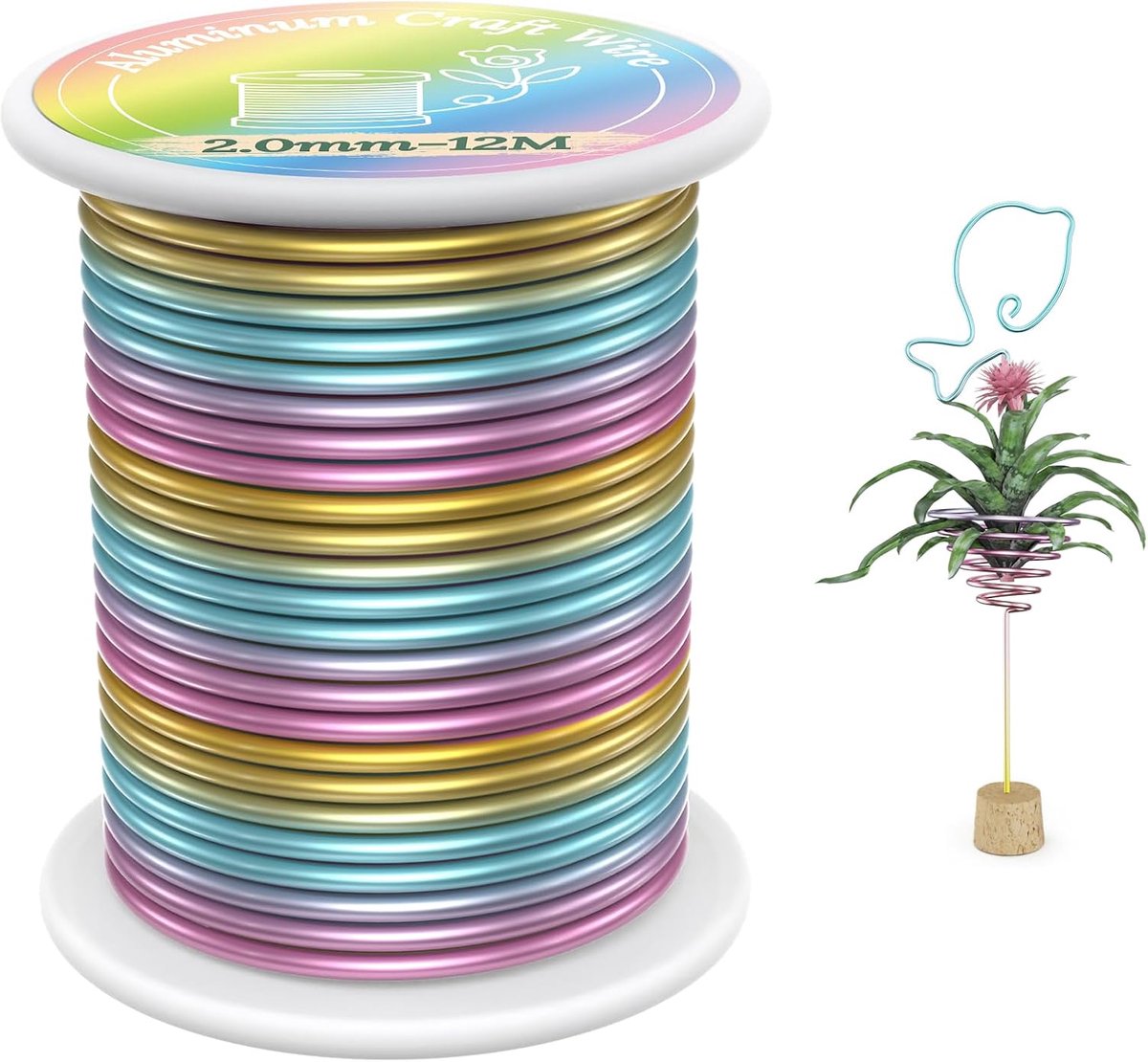 Draad, 12m Gegalvaniseerd Kleurdraad, DIY Aluminium Craft Draad, Handgemaakt Buigbaar Dikte voor Sieraden Maken, Tuinbouw Bonsai