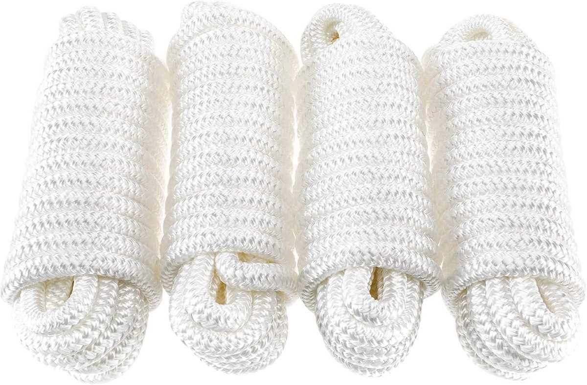 4 stuks boot touw 12mm doklijn met oog nylon dubbel gevlochten fenderlijn dok lijnen Ø 12mm, L: 4,57 m, oog 30,48 cm, breukbelasting: 2240 kg, wit