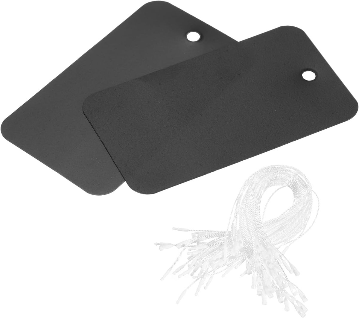 Hangende etiketten, waterdichte draden, kunststof, pvc, verzendlabels voor cadeauhangers, productidentificatie-hanger, buitenmarkering, 3,8 x 6,1 cm, zwart, 50 stuks met touw