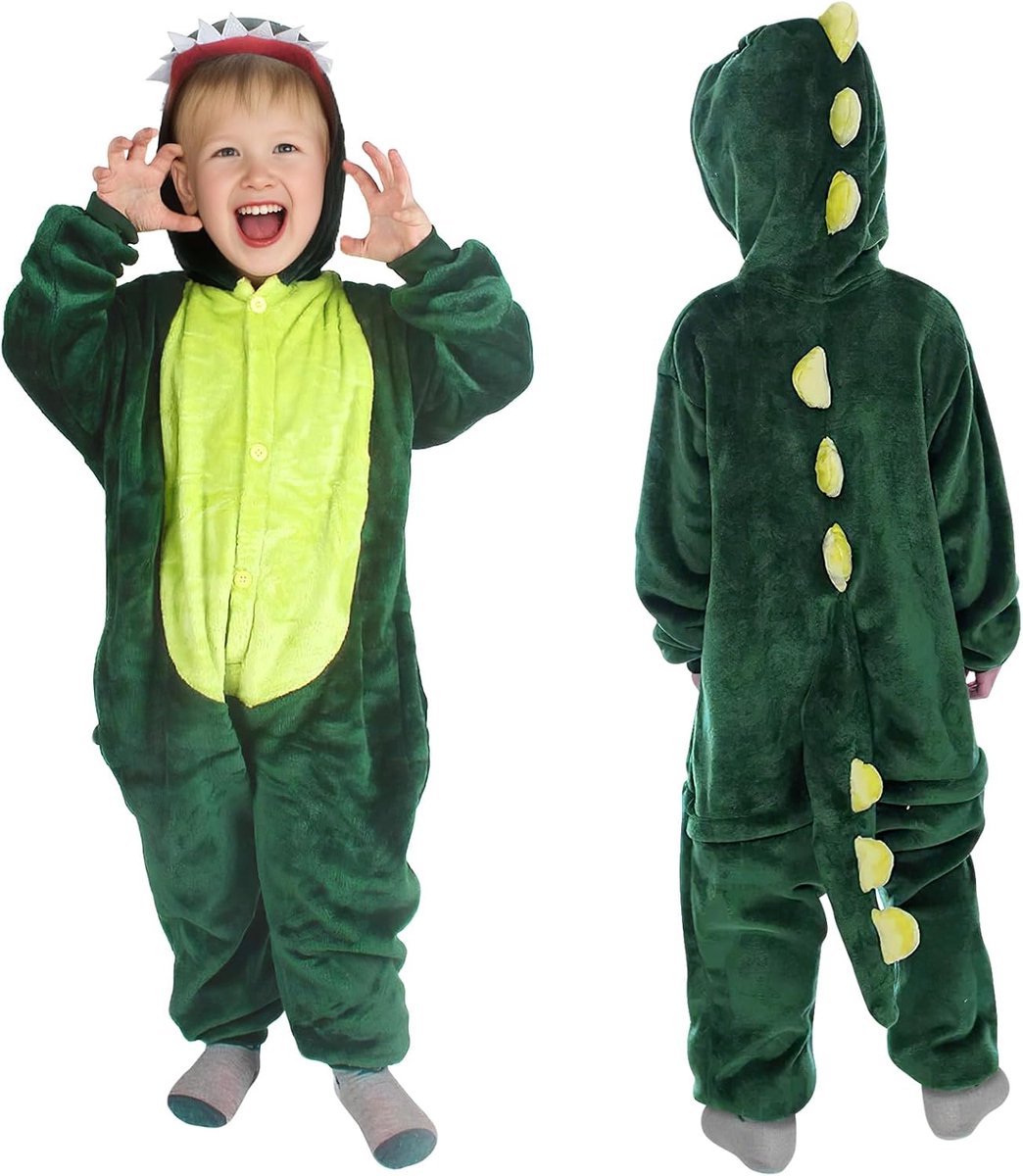 Dinosauruspyjama met capuchon voor kinderen, voor jongens en meisjes, dierenpyjama