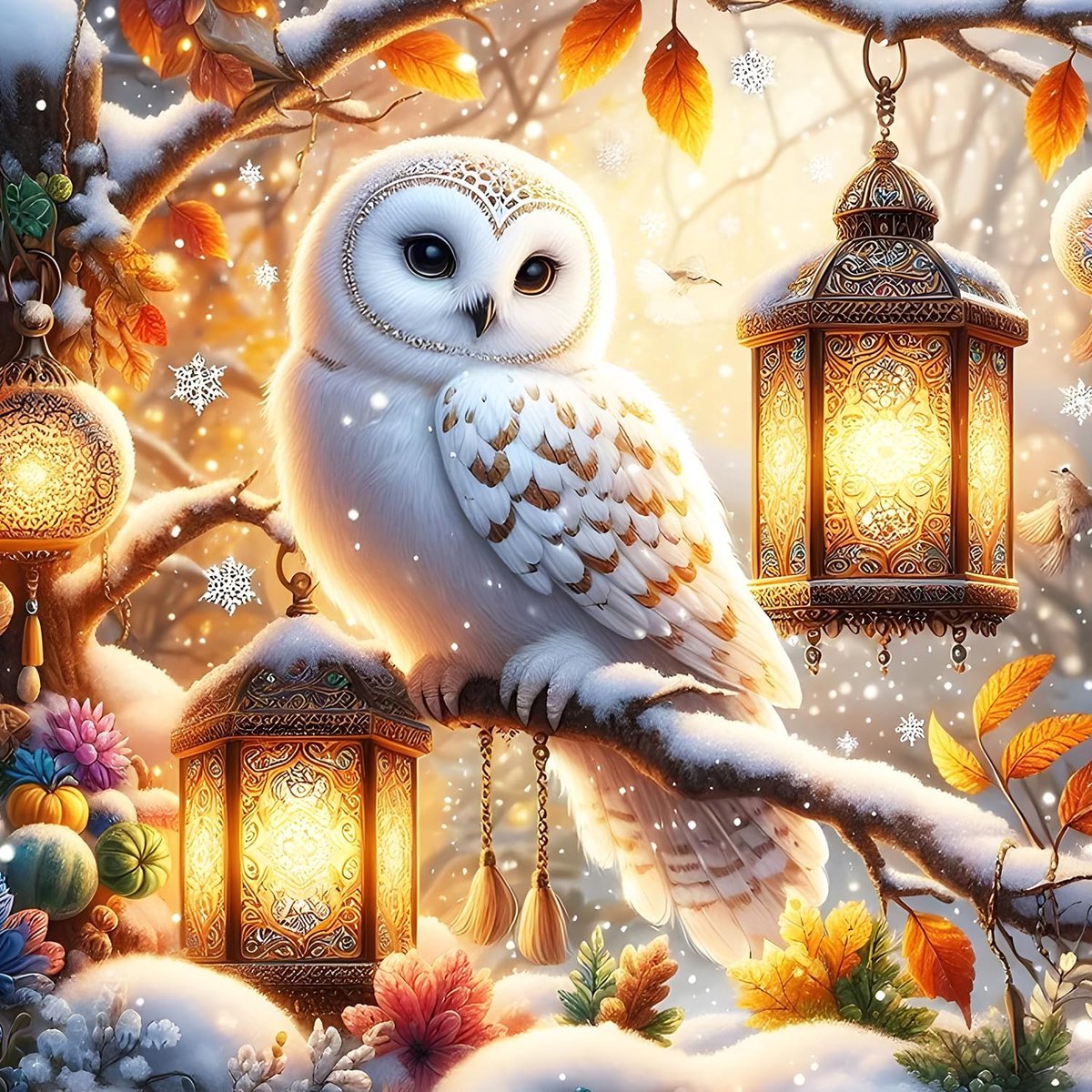 Leuke Uil Diamond Painting Kits Volwassenen, 5D Lantaarns Diamant Kunst Foto's Beginners, DIY Ronde Volledige Boor Sneeuwvlokken Diamant Schilderij Borduurwerk Geschenken Thuis Muur Decor 30 x