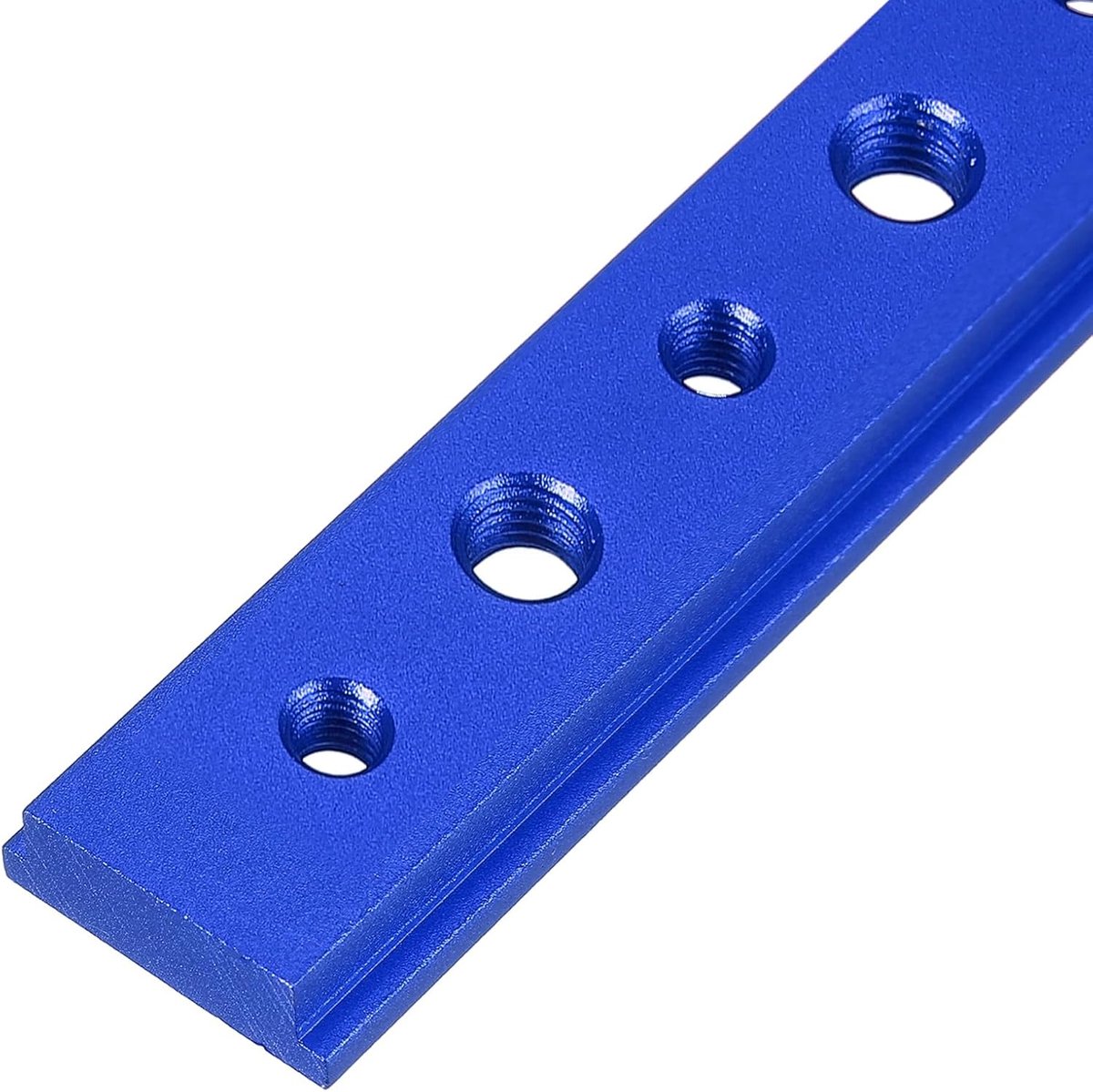 METERXITY Aluminium t-track (1 stuk, 9 inch, M6/M8, blauw) - T-schuifregelaar voor T-sleuf verstekschuif, dubbelgesneden en voorgeboorde montagegaten, toepassen op houtbewerking/armaturen/Crosscut