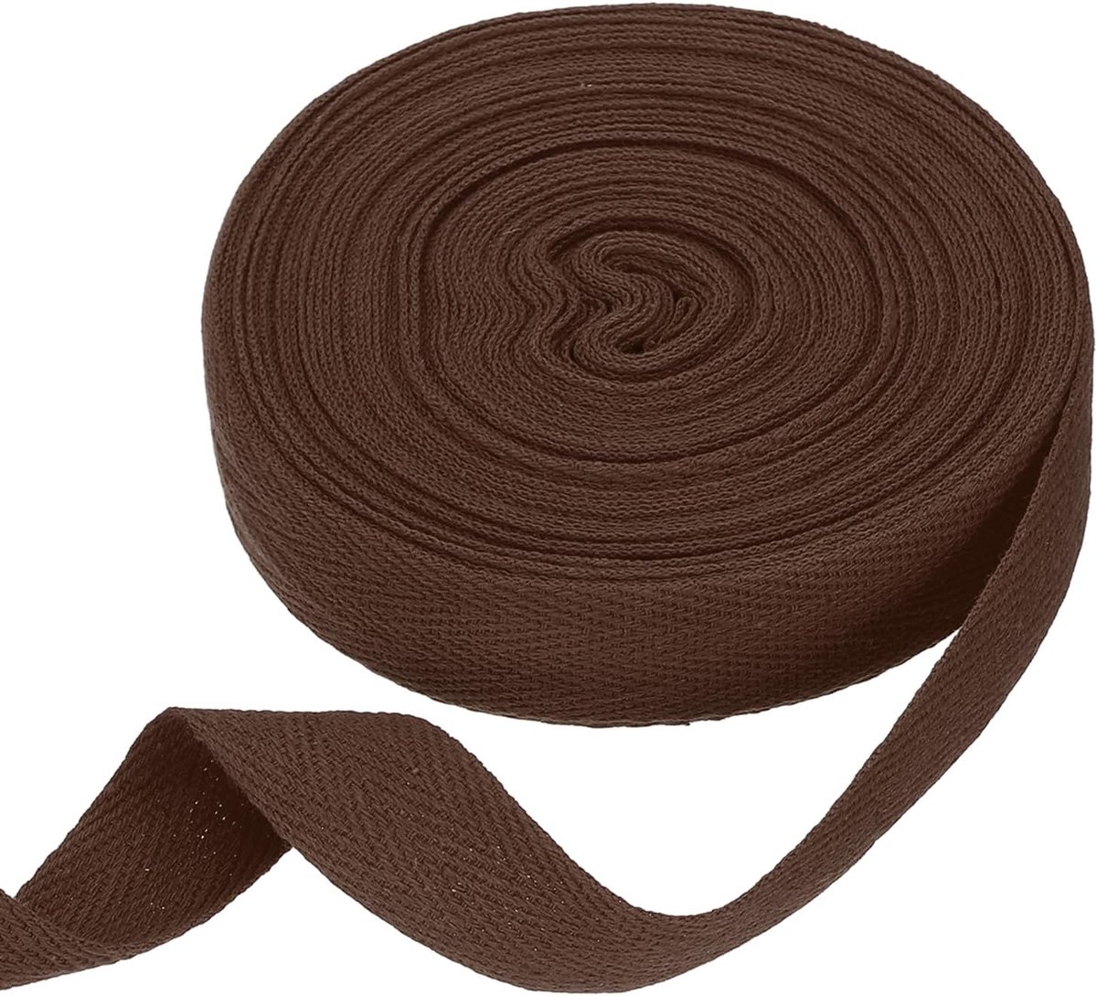 Katoenen keperband 20 mm x 10 meter visgraatweefsel bandrol biasband voor doe-het-zelf knutselen naaien geschenkverpakking donkerbruin