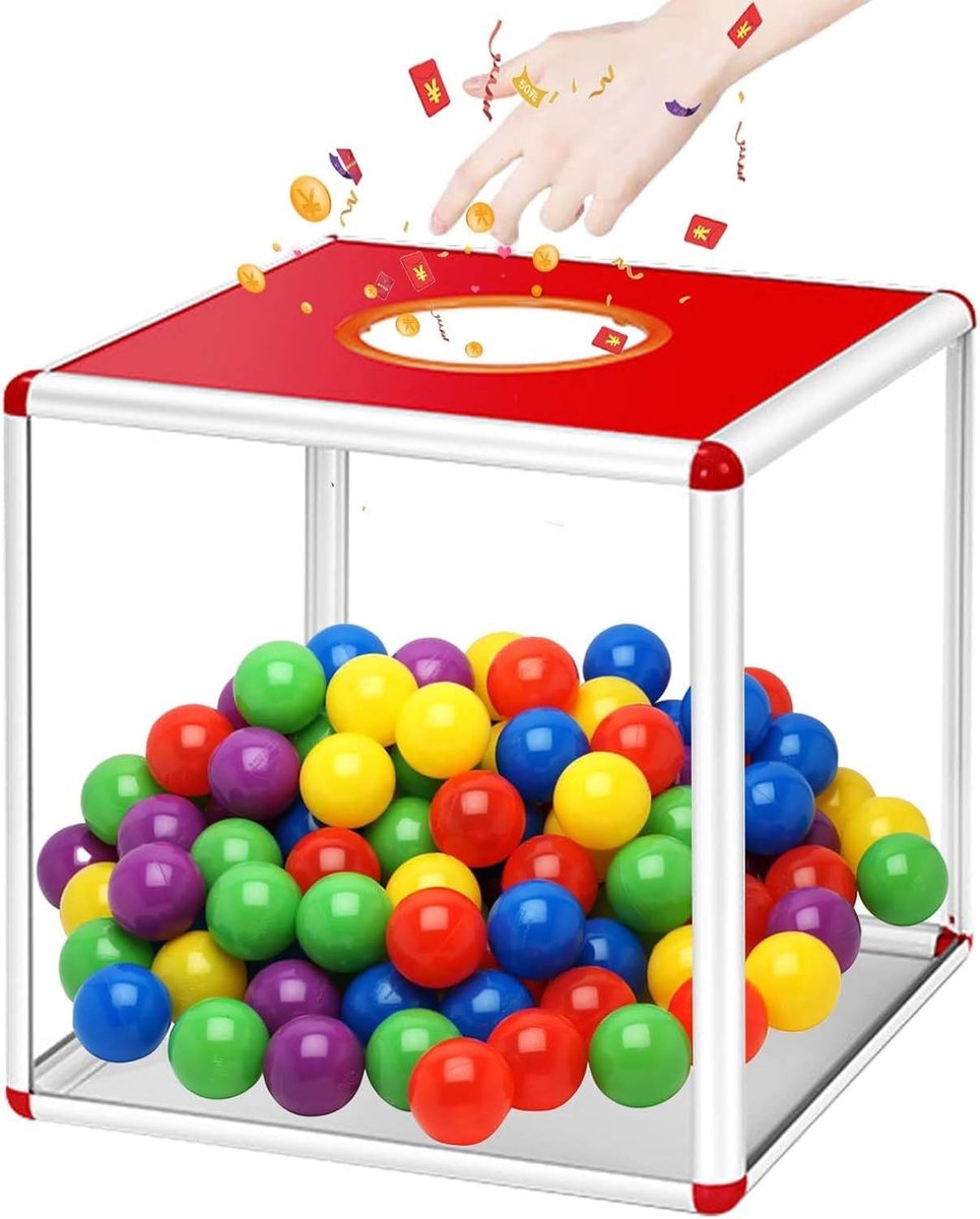 25 cm transparante loterijbox, tombola-box met aluminium legering, vierkante tombola-ballenspeelbox, kubische opbergdoos voor fundering, transparant
