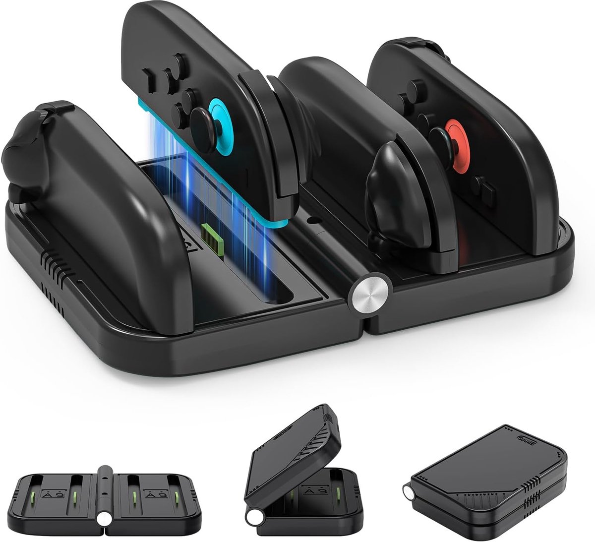 Oplaadstation voor Nintendo Switch 2, laadstation met 4 sleuven met opslag van 4 speelkaarten, led-indicatoren, houder voor het gelijktijdig opladen van 1-4 Joy-Cons (zwart)