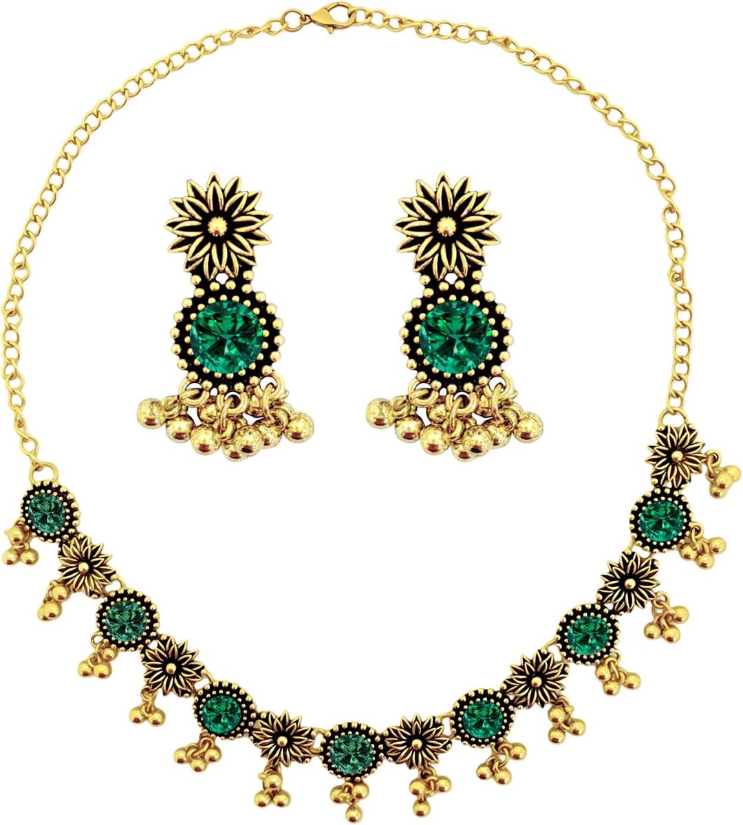 Indiase sieradenset voor dames, Ketting & Jhumka oorbellen, Boho etnische stijl, Bruiloft, Feest & Feestelijke accessoires