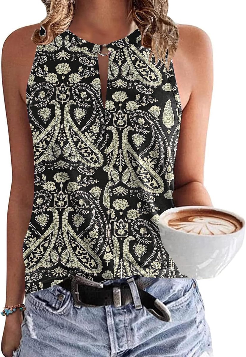 Sexy mouwloos tanktopje voor dames, zomervest met elegante V-hals, topje voor dames, met losse pasvorm, modieus overhemd, blouse
