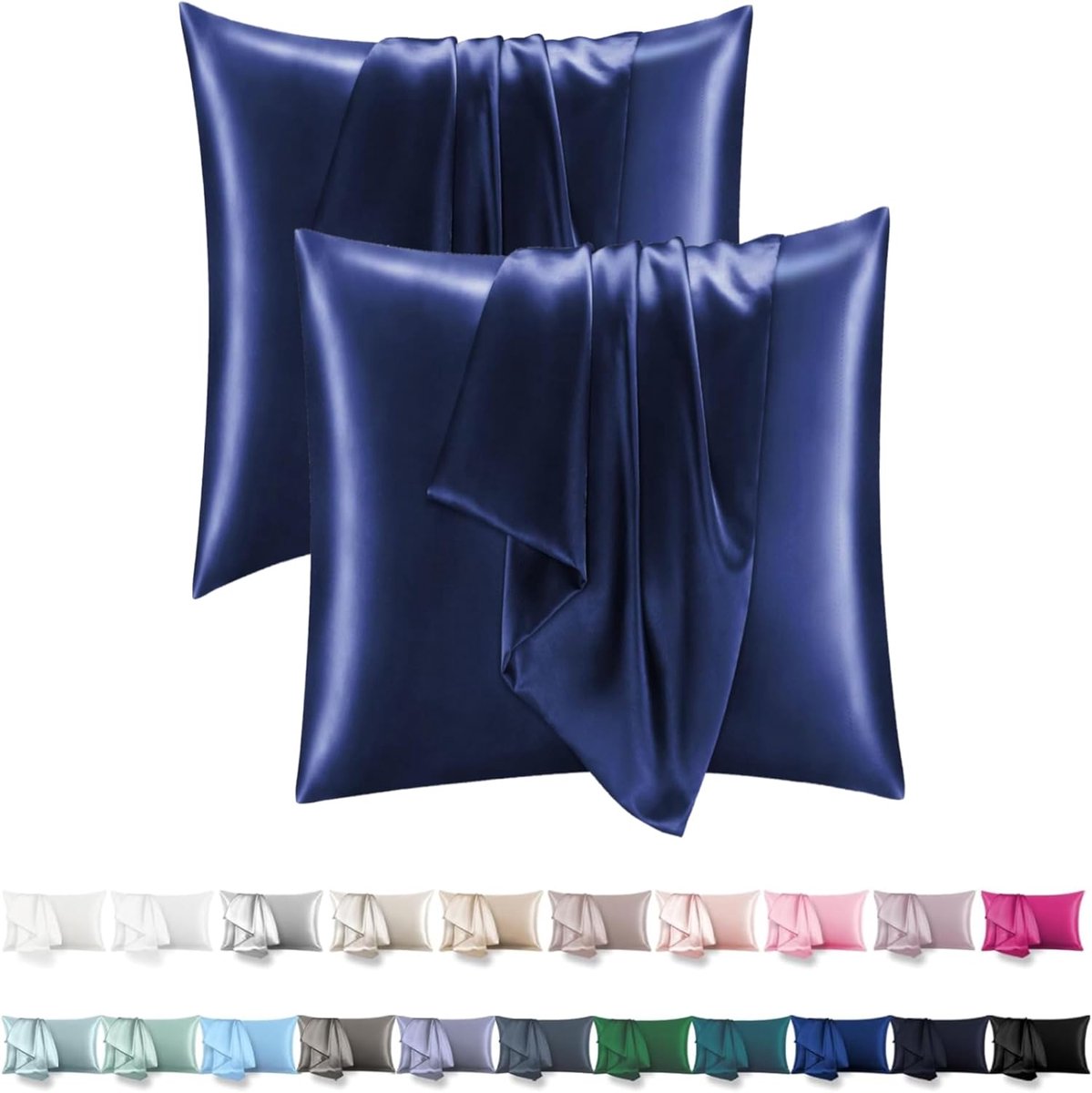Wave Satijnen Kussensloop 80x80 Set van 2 – Vergelijkbaar met Zijden Kussenslopen, Premium Kussenhoes 80x80, Oeko-Tex Gecertificeerd, Ademend en Hypoallergeen, Dubbelzijdig Zijde, Crème wit