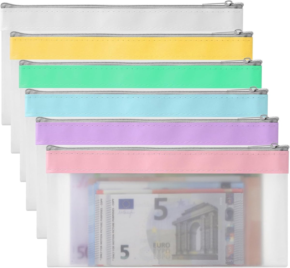 6 stuks portemonnee, banktas, transparant, waterdicht, doorschijnend, etui met ritssluiting, cosmeticatas, opslag, contant geld voor zaken, 19,3 x 9,4 cm