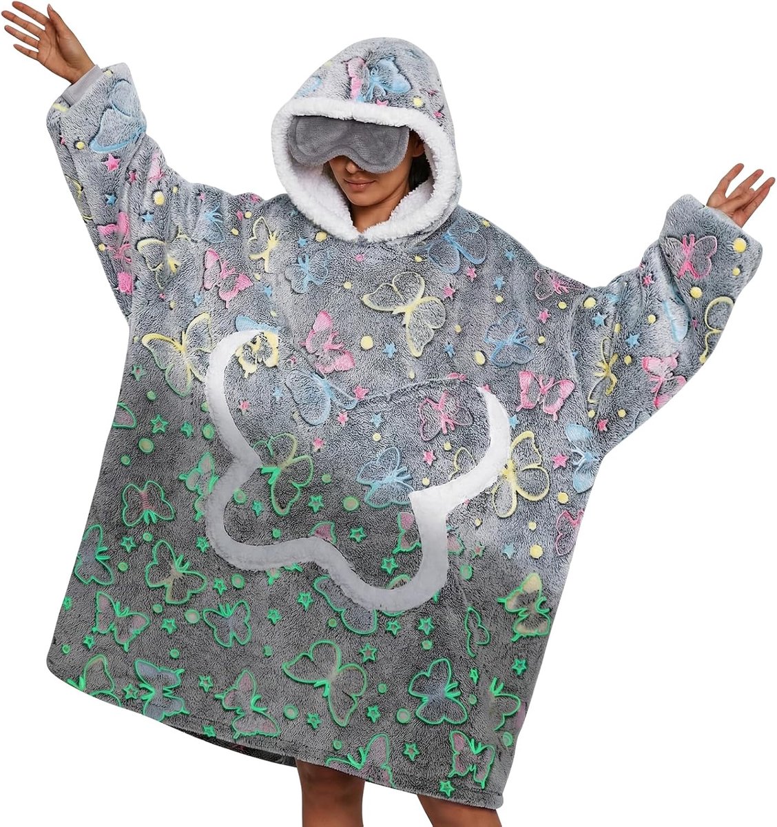 Draagbare Dekenhoodie die in het Donker Oplicht, Oversized Dekenhoodie met Zakken. Leuke Verjaardagscadeaus en Kerstcadeaus voor Volwassenen