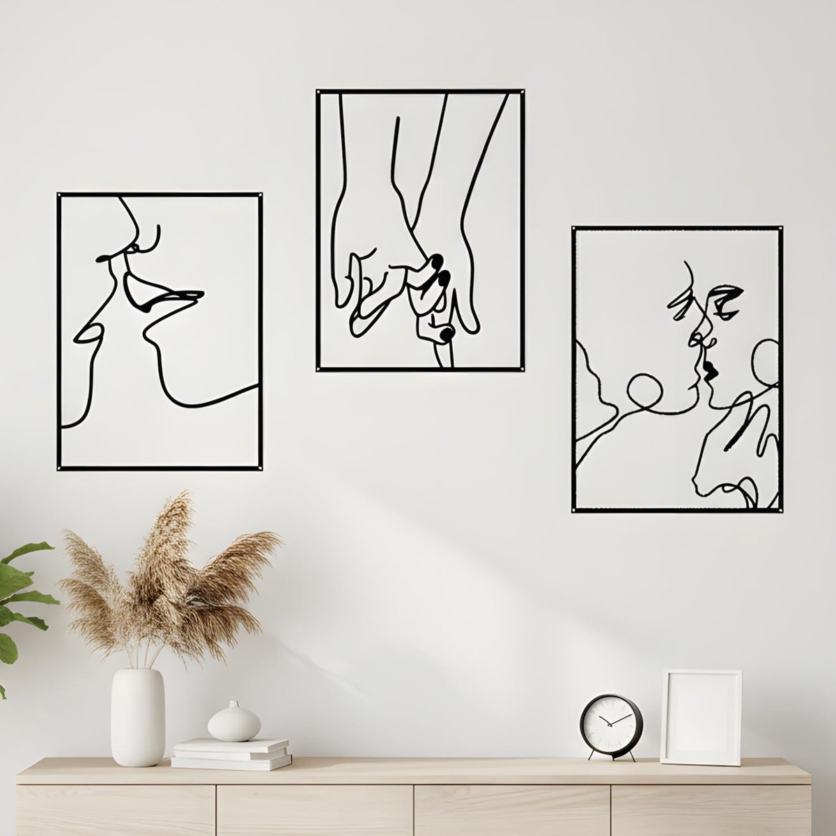 Wanddecoratie van metaal set met 3 wooncultures decoratieartikelen voor slaapkamer muren badkamer muur woonkamer woondecoratie moderne wandkunst kunst minimalistische abstracte lijn