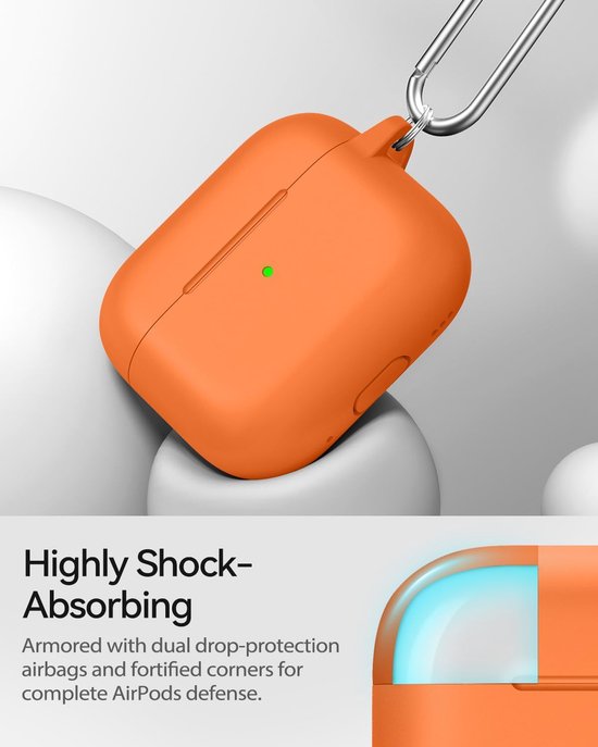 Siliconen voor AirPods Pro 3 Hoes, A7-Orange - Zacht, licht, antislip, krasbestendig, bedraad/draadloos laden. Reinigingspen + sleutelhanger. — afbeelding 3