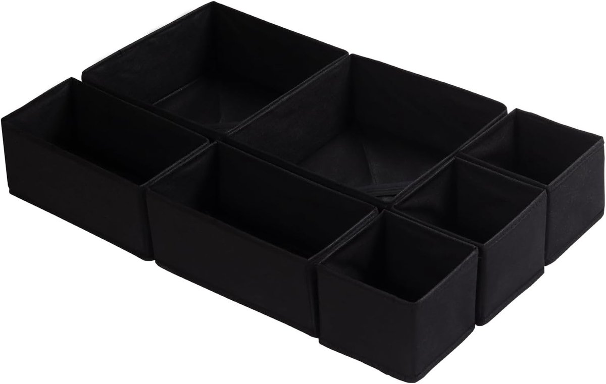 Set van 7 lade-organizers, compatibel met Malm commode, opvouwbare opbergdozen voor kleding, geschikt voor kast en luiercommode, zwart