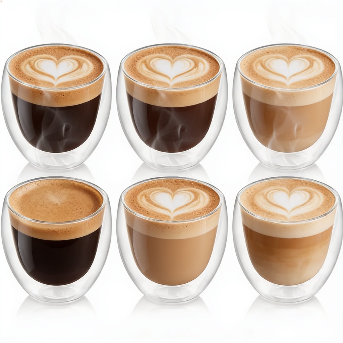 Dailygoods - Set van 6 Dubbelwandige Cappuccinokopjes - 250 ml Warmtebestendige Glazen