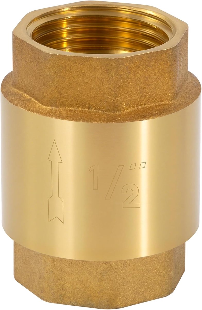 Terugslagklep met veer DN15, Verticaal terugslagventiel voor water, terugstroompreventor 1/2 inch van hoogwaardig messing. Robuust voor fontein, wasmachine, tuinpomp in de tuin