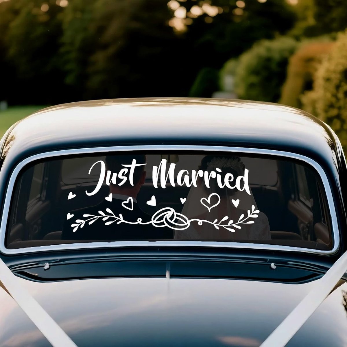 Getrouwd Auto Sticker, Net Getrouwd Auto Decals Bruiloft Autodecoratie Net Getrouwd Auto Raamstickers voor Huwelijksreis & Bruiloft (Stijl 4)