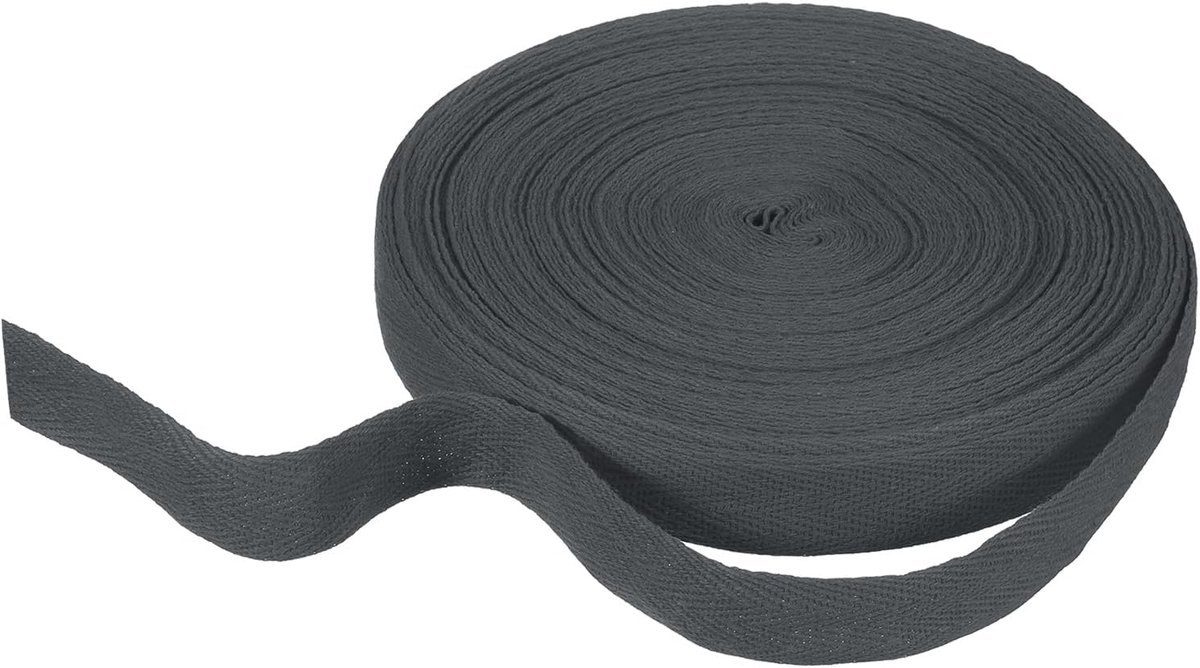 Katoenen visgraatlint 20 mm x 21 meter geweven biasrol voor doe-het-zelf naaien geschenkverpakking, donkergrijs