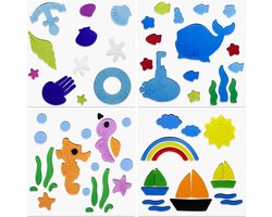 4 Pcs Zomer Gel Venster Klingt Kleurrijke Seizoensgebonden Peuters Venster Jelly Stickers, Shell Regenboog Patroon Decoraties Accessoires voor Zomerschool Home Office Badkamer Kleuterkamer Supplies