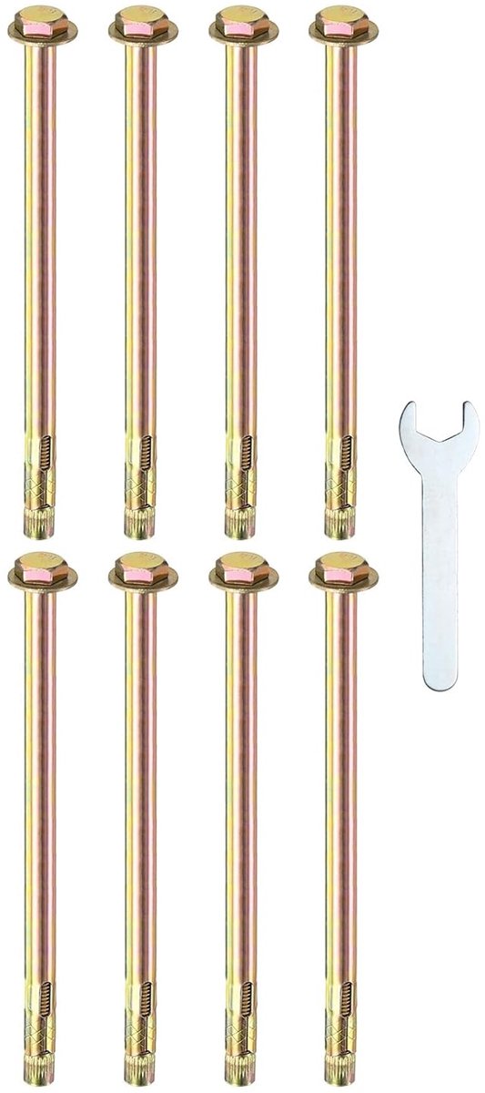 METERXITY Set van 8 zeskantige expansieschroeven, M10 x 200 mm, verzinkt koolstofstaal, gekleurd, met 17 mm sleutel, corrosiebestendige metalen schroef voor betonnen muren